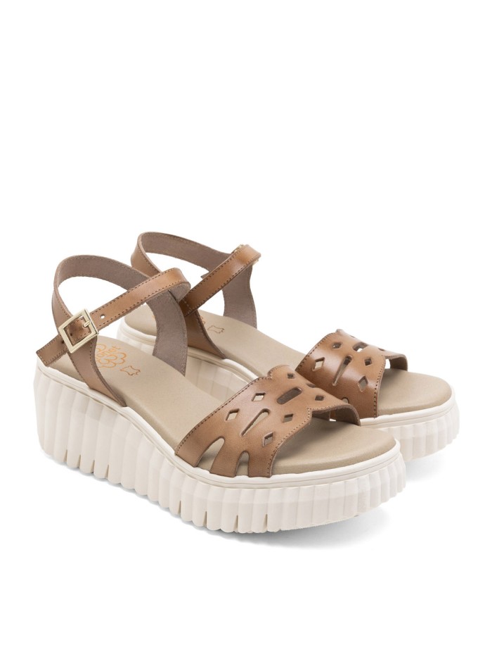 SANDALIAS DE PIEL PARA MUJER CON CUÑA PORRONET ENOLA 3272 CUERO