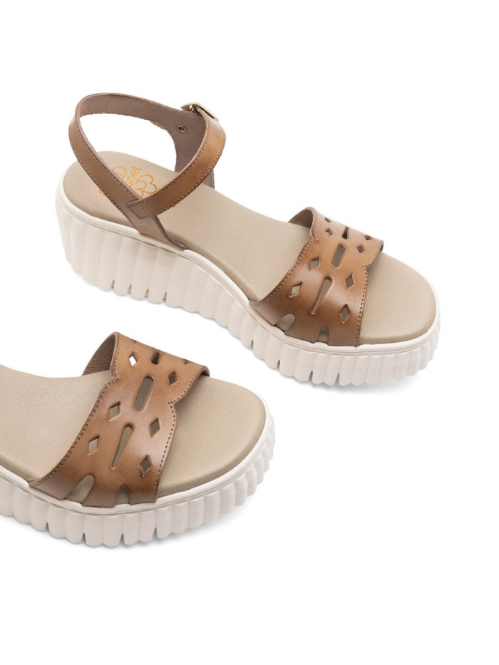 SANDALIAS DE PIEL PARA MUJER CON CUÑA PORRONET ENOLA 3272 CUERO