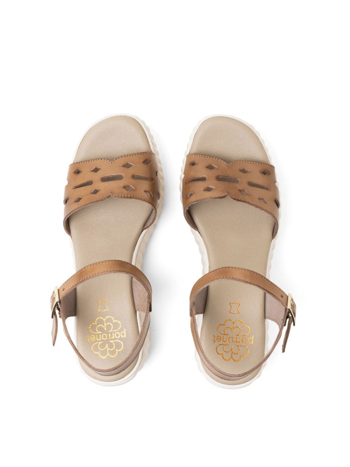 SANDALIAS DE PIEL PARA MUJER CON CUÑA PORRONET ENOLA 3272 CUERO