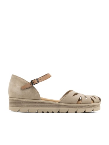 SANDALIAS DE PIEL DE SERRAJE CON CUÑA PARA MUJER PORRONET BRUNA 3250 TAUPE
