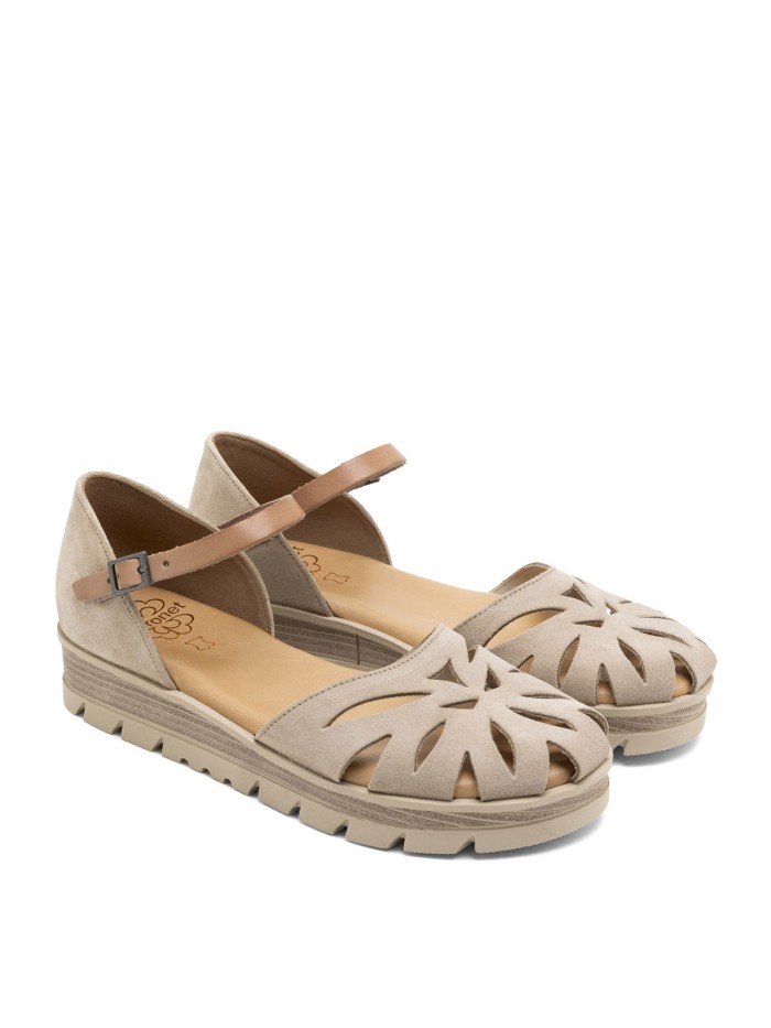 SANDALIAS DE PIEL DE SERRAJE CON CUÑA PARA MUJER PORRONET BRUNA 3250 TAUPE