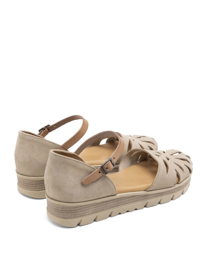SANDALIAS DE PIEL DE SERRAJE CON CUÑA PARA MUJER PORRONET BRUNA 3250 TAUPE