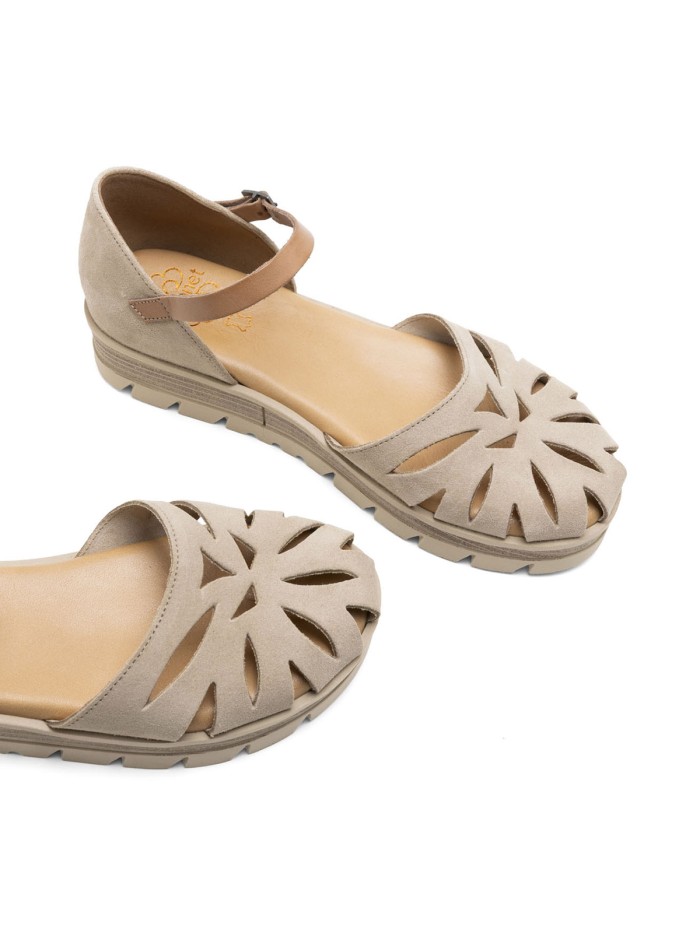 SANDALIAS DE PIEL DE SERRAJE CON CUÑA PARA MUJER PORRONET BRUNA 3250 TAUPE