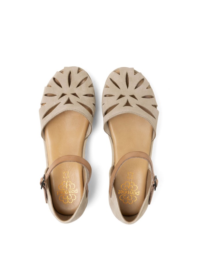 SANDALIAS DE PIEL DE SERRAJE CON CUÑA PARA MUJER PORRONET BRUNA 3250 TAUPE