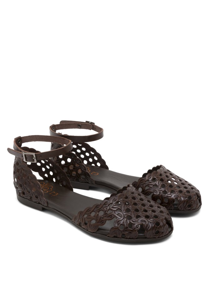 SANDALIA PLANTA EN PIEL ENREJADA PARA MUJER PORRONET ARIA 3202 MOKA