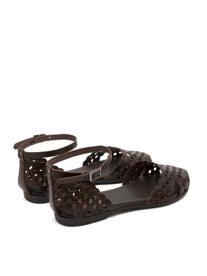 SANDALIA PLANTA EN PIEL ENREJADA PARA MUJER PORRONET ARIA 3202 MOKA