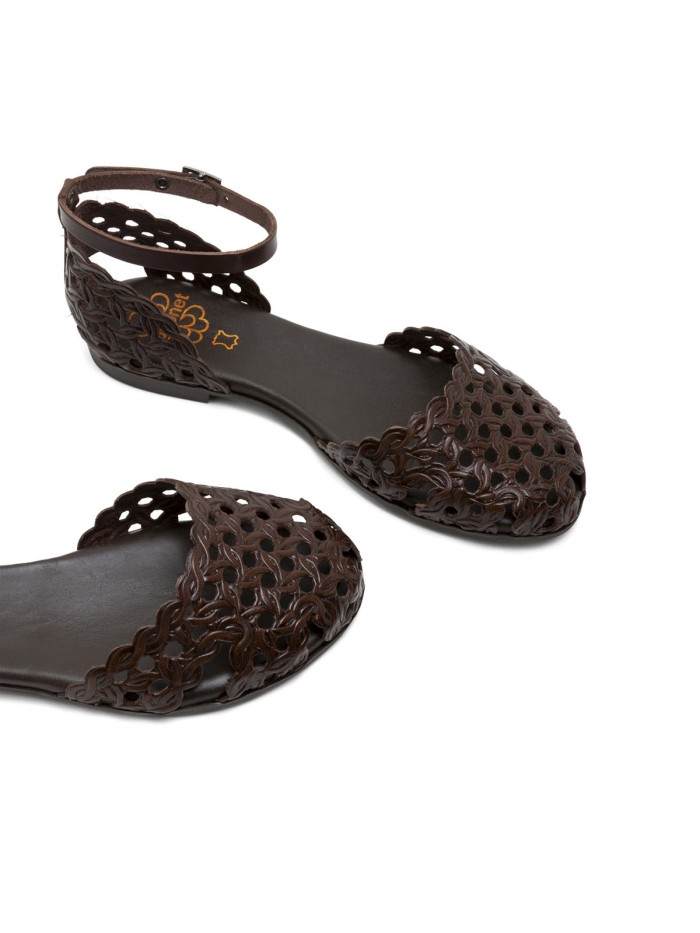 SANDALIA PLANTA EN PIEL ENREJADA PARA MUJER PORRONET ARIA 3202 MOKA