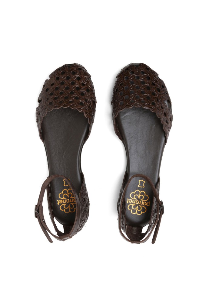 SANDALIA PLANTA EN PIEL ENREJADA PARA MUJER PORRONET ARIA 3202 MOKA