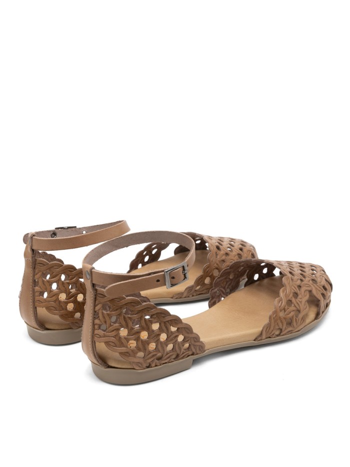 SANDALIA PLANA DE PIEL ENREJADA PARA MUJER PORRONET ARIA 3202 TAUPE