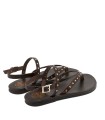 SANDALIA PLANA DE PIEL CON TACHUELAS PARA MUJER PORRONET ALESSANDRA 3208 MOKA