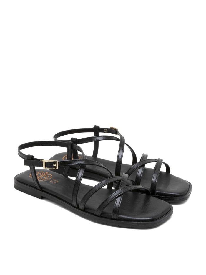 SANDALIA PLANA DE TIRAS DE PIEL PARA MUJER PORRONET BONNIE 3221 NEGRO