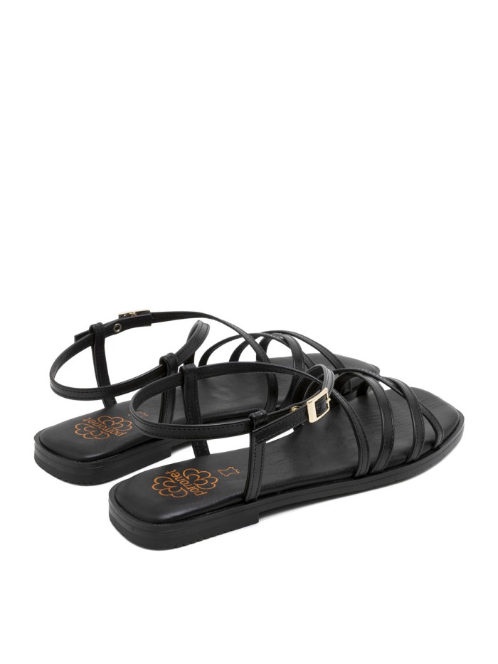 SANDALIA PLANA DE TIRAS DE PIEL PARA MUJER PORRONET BONNIE 3221 NEGRO