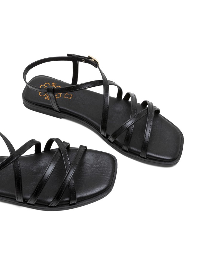 SANDALIA PLANA DE TIRAS DE PIEL PARA MUJER PORRONET BONNIE 3221 NEGRO