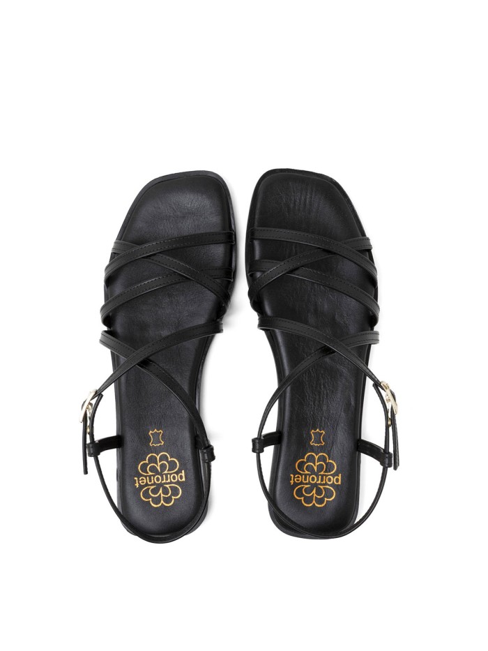 SANDALIA PLANA DE TIRAS DE PIEL PARA MUJER PORRONET BONNIE 3221 NEGRO