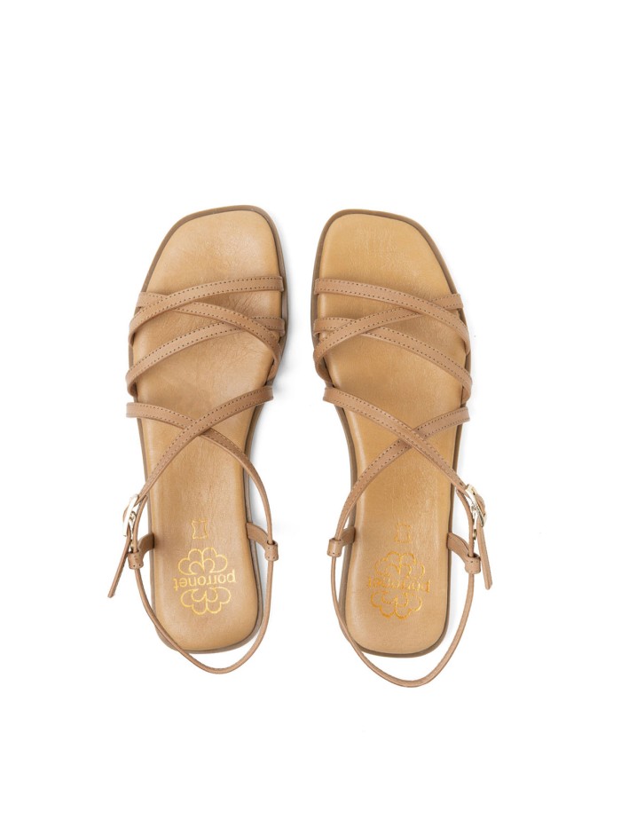 SANDALIA `PLANA DE PIEL CON TIRAS PARA MUJER PORRONET BONNIE 3221 TAUPE