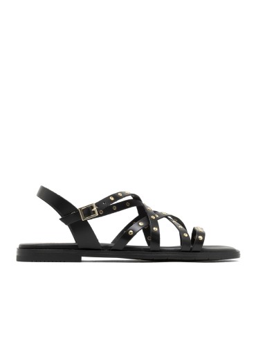 SANDALIA PLANA DE PIEL DE TIRAS CON TACHUELAS PARA MUJER PORRONET BLAIR 3223 NEGRO