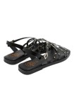 SANDALIA PLANA DE PIEL DE TIRAS CON TACHUELAS PARA MUJER PORRONET BLAIR 3223 NEGRO