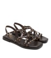 SANDALIA PLANA DE TIRAS EN PIEL CON TACHUELAS PARA MUJER PORRONET BLAIR 3223 MOKA