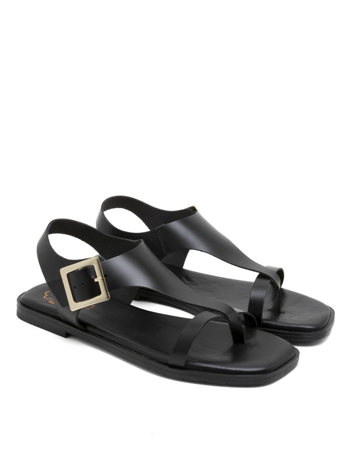 SANDALIA PLANA DE PIEL CON HEBILLA PARA MUJER PORRONET BERTA 3219 NEGRO