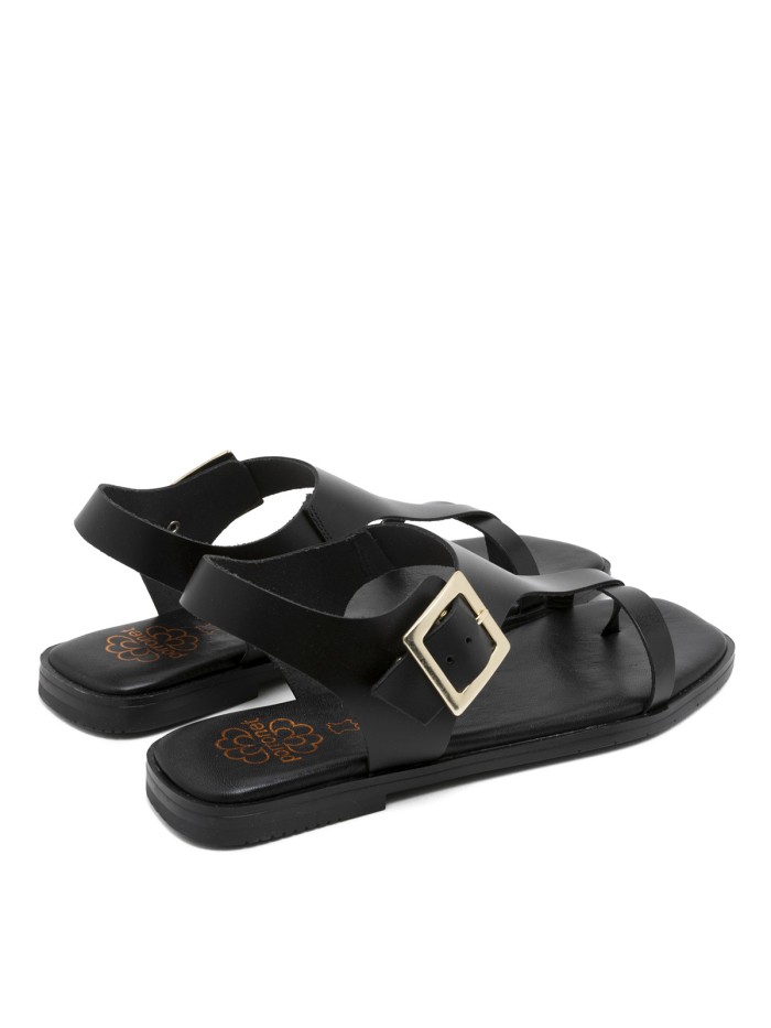 SANDALIA PLANA DE PIEL CON HEBILLA PARA MUJER PORRONET BERTA 3219 NEGRO