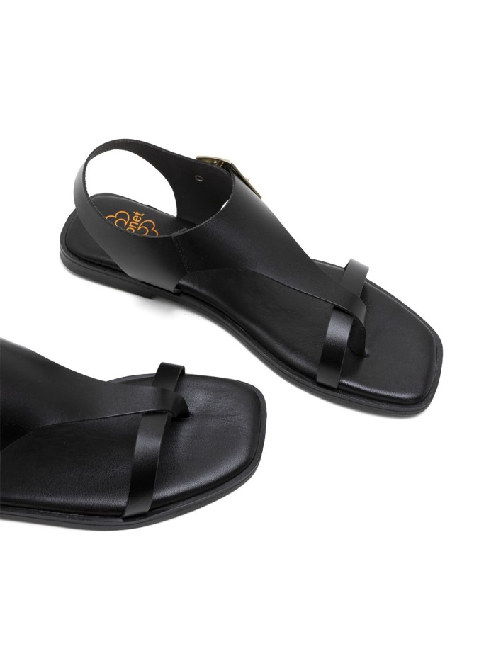 SANDALIA PLANA DE PIEL CON HEBILLA PARA MUJER PORRONET BERTA 3219 NEGRO