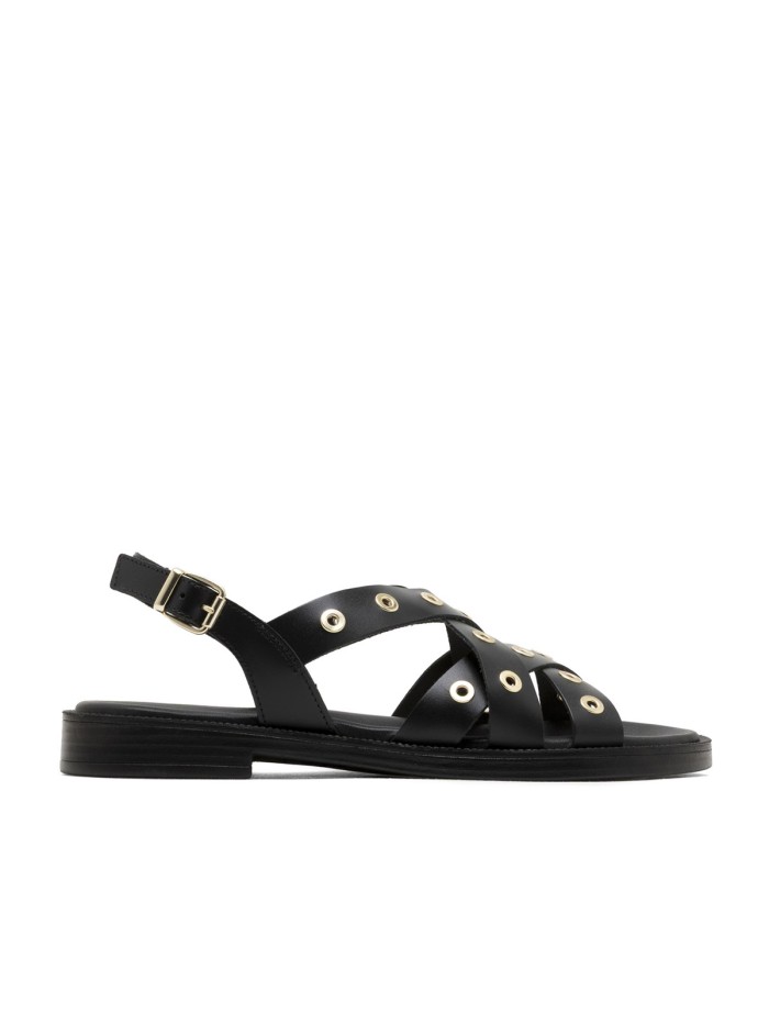 SANDALIA PLANA DE PIEL CON TACHUELAS PARA MUJER PORRONET CHLOE 3234 MOKA