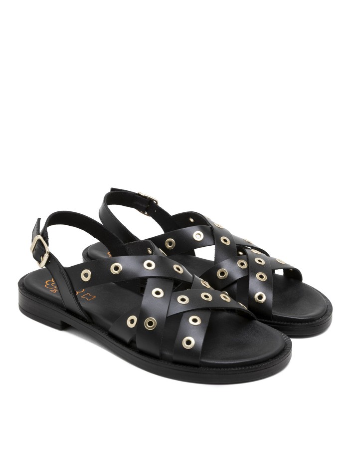SANDALIA PLANA DE PIEL CON TACHUELAS PARA MUJER PORRONET CHLOE 3234 MOKA