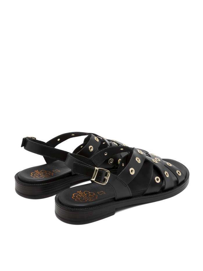 SANDALIA PLANA DE PIEL CON TACHUELAS PARA MUJER PORRONET CHLOE 3234 MOKA