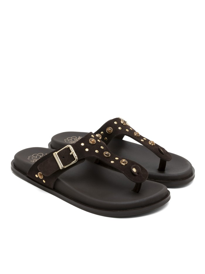 SANDALIA PLANA DE DEDO EN PIEL PARA MUJER PORRONET HARPER 3294 MOKA