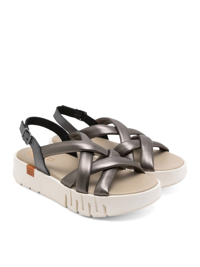 SANDALIA DE PIEL CON CUÑA PARA MUJER PORRONET DANIELA 3257 PLOMO