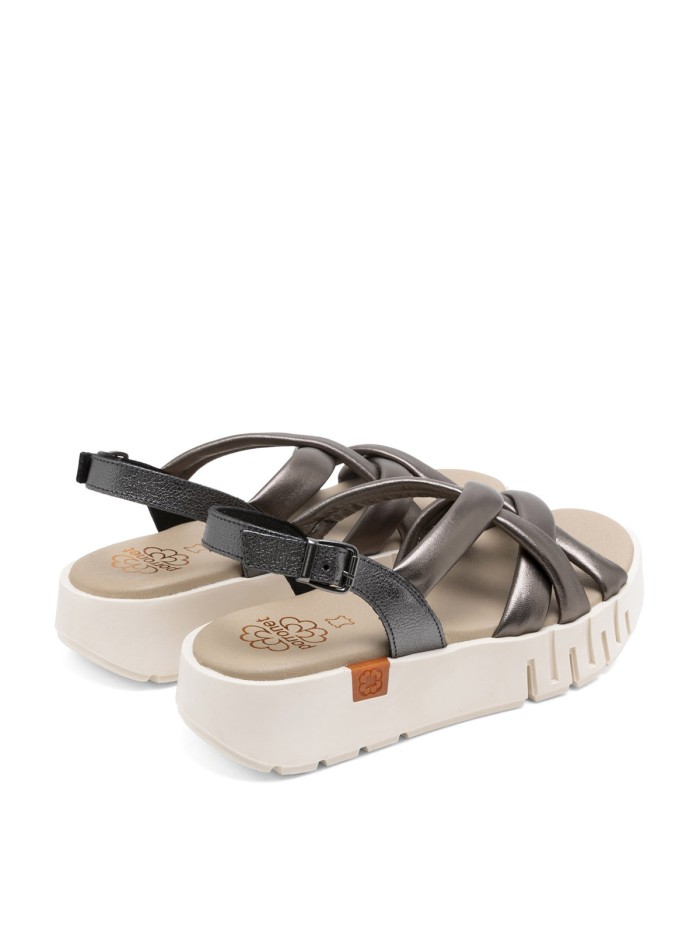 SANDALIA DE PIEL CON CUÑA PARA MUJER PORRONET DANIELA 3257 PLOMO