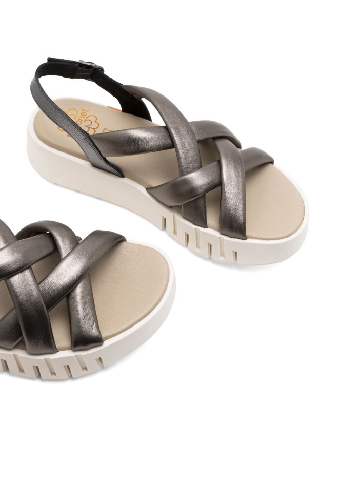 SANDALIA DE PIEL CON CUÑA PARA MUJER PORRONET DANIELA 3257 PLOMO