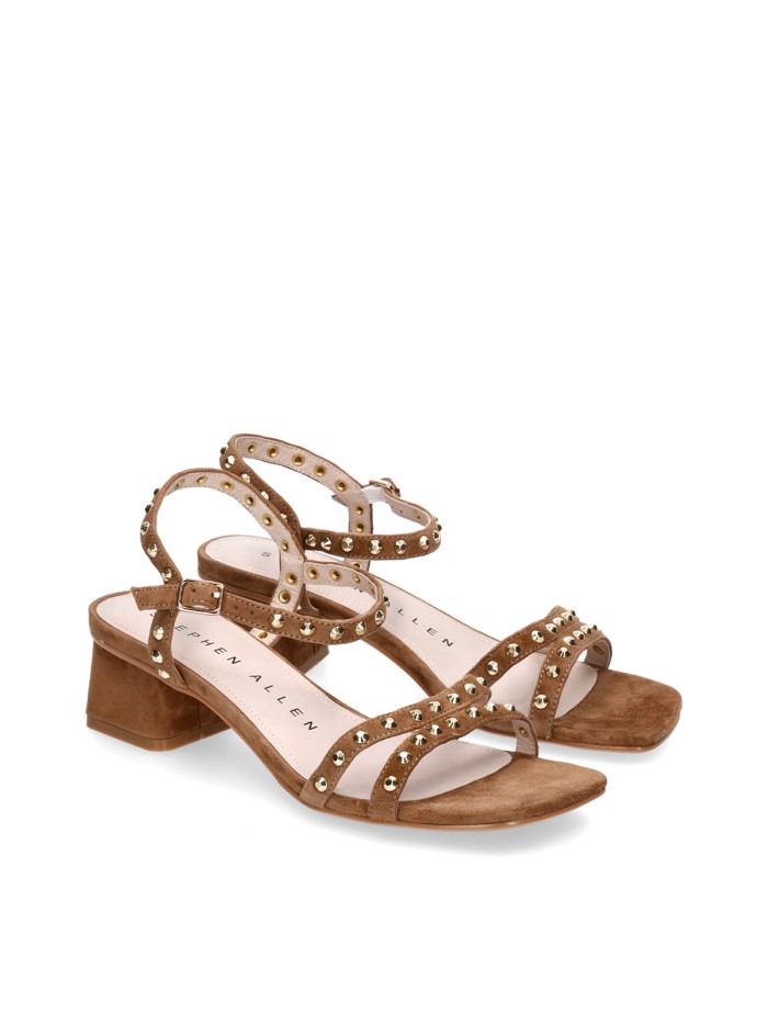 SANDALIAS DE MUJER STEPHEN ALLEN MAHA 40-2661L-3 EN ANTE CAMEL CON TACÓN