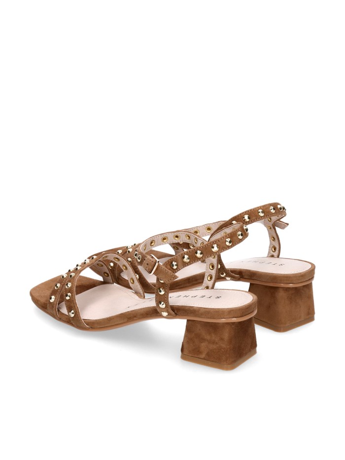 SANDALIAS DE MUJER STEPHEN ALLEN MAHA 40-2661L-3 EN ANTE CAMEL CON TACÓN