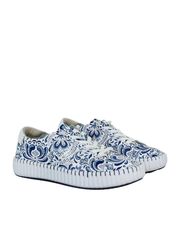 ZAPATILLAS CONFORT DE PIEL CON ESTAMPADO PARA MUJER THE HAPPY MONK MALLORCA 009 MARINO