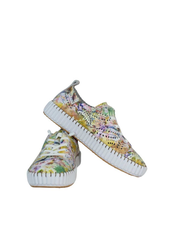 ZAPATILLAS FRESCAS DE PIEL CON ESTAMPADO FLORAL PARA MUJER THE HAPPY MONK MALLORCA 009 MULTICOLOR