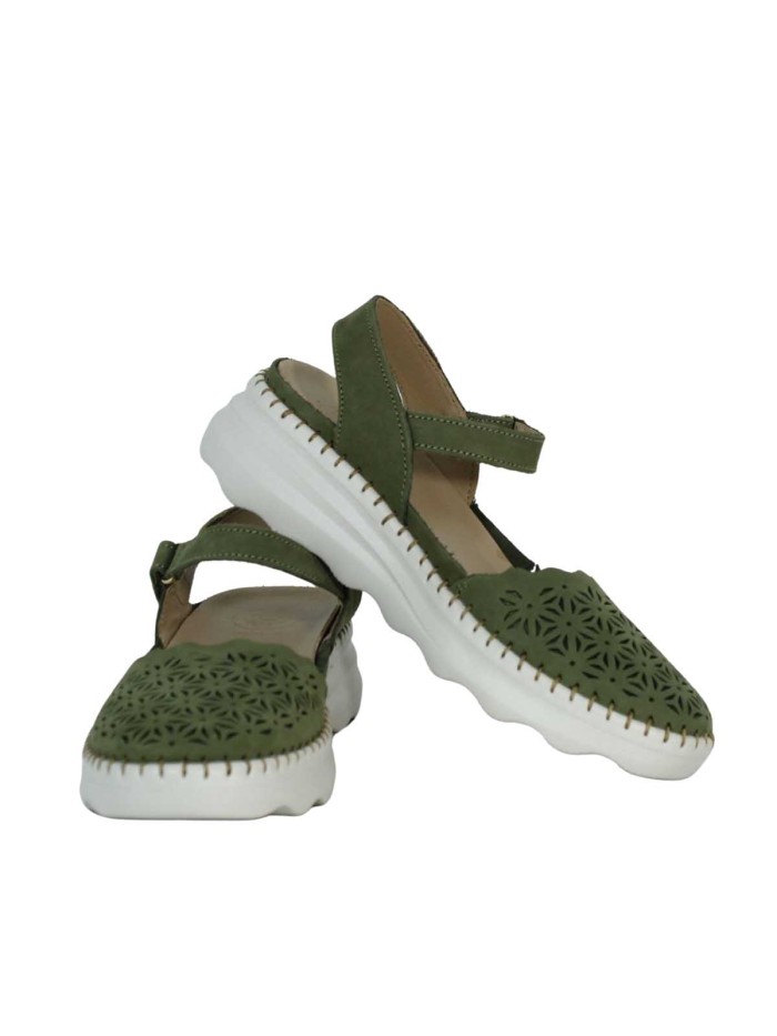 SANDALIAS DE MUJER CON CUÑA Y PLANTA DE GEL THE HAPPY MONK CALPE-009 OLIVA