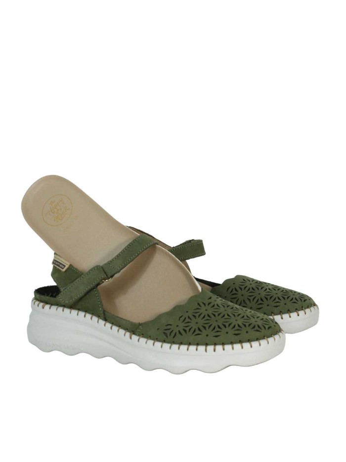 SANDALIAS DE MUJER CON CUÑA Y PLANTA DE GEL THE HAPPY MONK CALPE-009 OLIVA