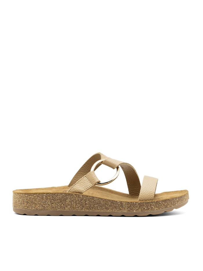 SANDALIAS PLANAS BIO EN PIEL PARA MUJER THE HAPPY MONK FORMENTERA-007 BEIGE