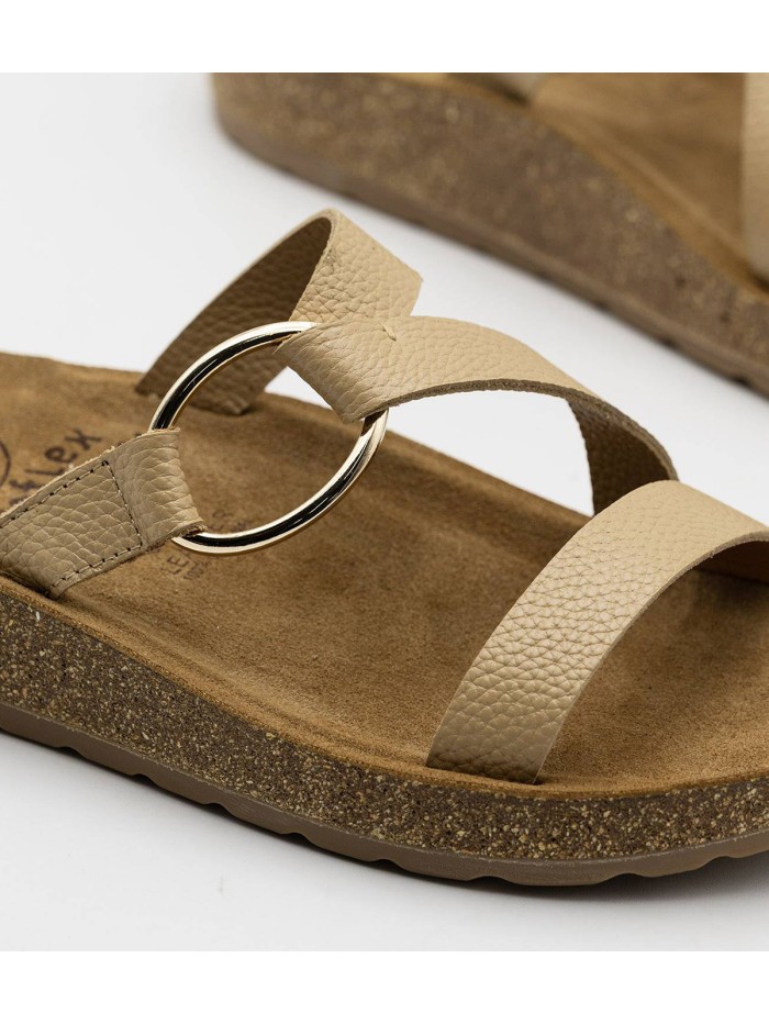 SANDALIAS PLANAS BIO EN PIEL PARA MUJER THE HAPPY MONK FORMENTERA-007 BEIGE