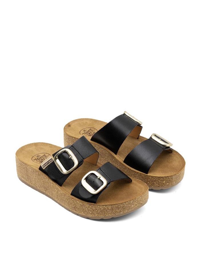 SANDALIAS BIO CON HEBILLAS PARA MUJER THE HAPPY MONK GOMERA 006 NEGRO
