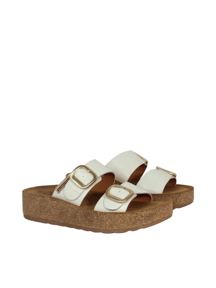 SANDALIAS BIO BLANCAS EN PIEL CON MAXIHEBILLAS PARA MUJER THE HAPPY MONK GOMERA 006