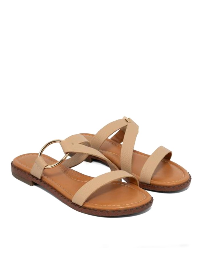 SANDALIA PLANA DE PIEL BEIGE PARA MUJER THE HAPPY MONK MENORCA 009