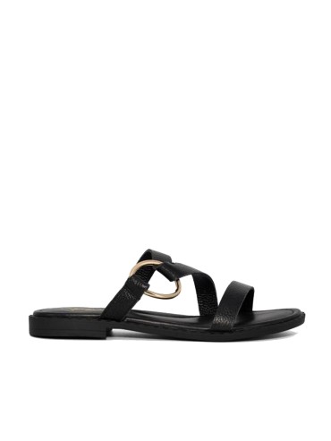 SANDALIAS PLANAS DE PIEL PARA MUJER THE HAPPY MONK MENORCA 009 NEGRO