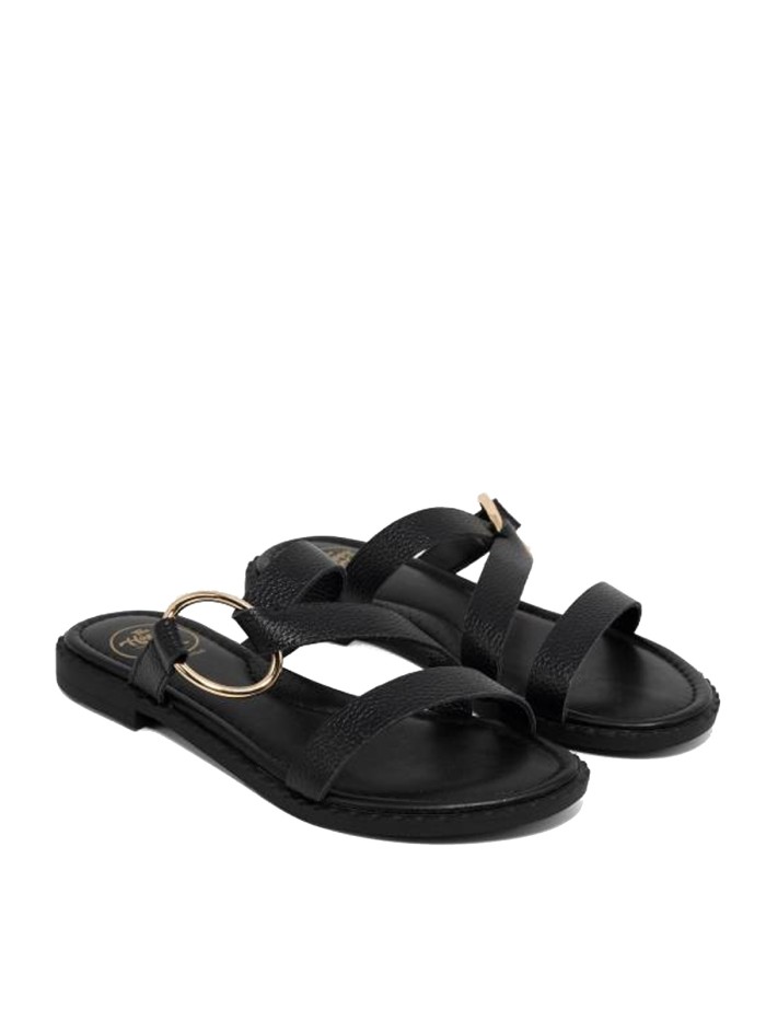 SANDALIAS PLANAS DE PIEL PARA MUJER THE HAPPY MONK MENORCA 009 NEGRO