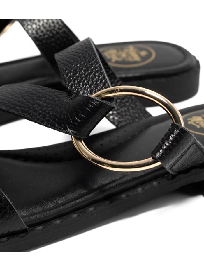 SANDALIAS PLANAS DE PIEL PARA MUJER THE HAPPY MONK MENORCA 009 NEGRO