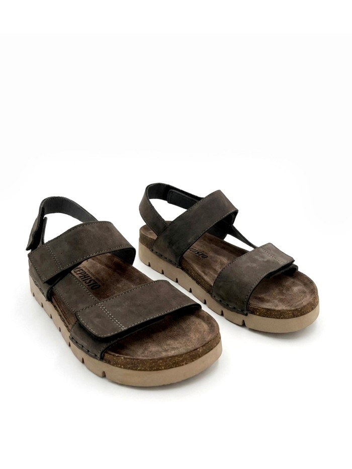 SANDALIA PLANA DE PIEL CON VELCROS PARA CABALLERO WALK AND FLY FIACHI 8385 51270 MARRÓN