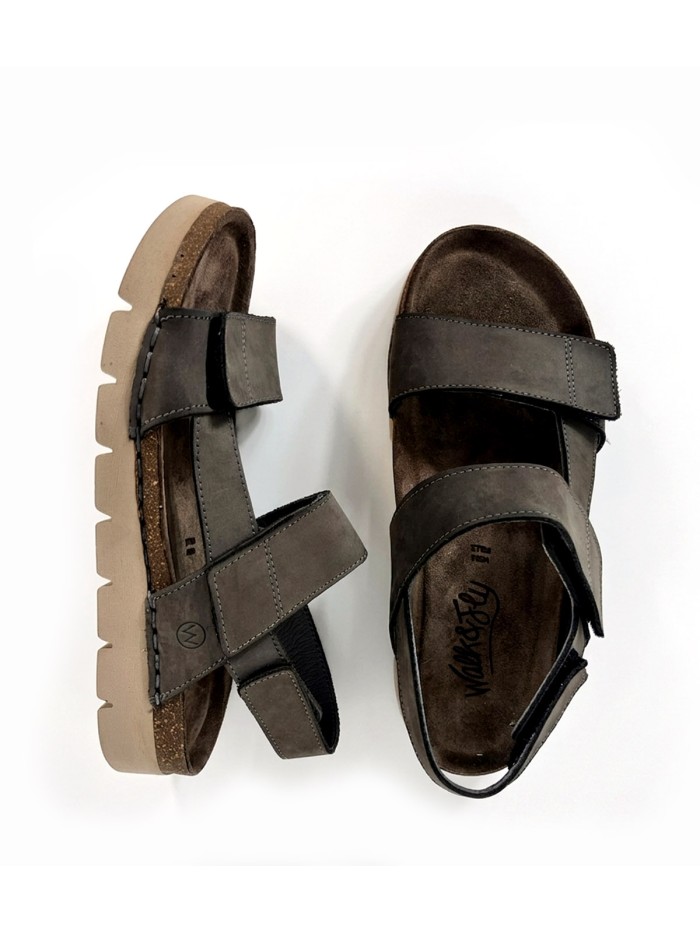 SANDALIA PLANA DE PIEL CON VELCROS PARA CABALLERO WALK AND FLY FIACHI 8385 51270 MARRÓN