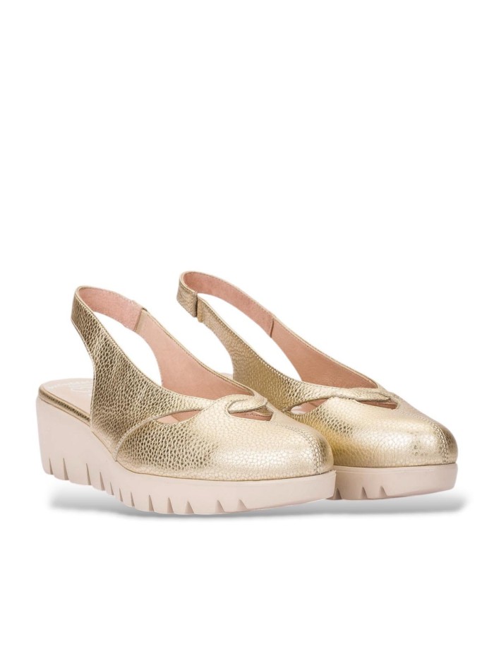 ZAPATO DESTALONADO DE PIEL CON CUÑA DE MUJER WONDERS GALE C-33331 PLATINO