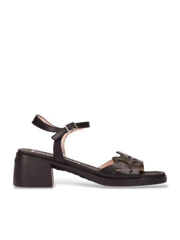 SANDALIAS DE PIEL TROQUELADAS CON TACÓN PARA MUJER WONDERS MOAI 01 NEGRAS